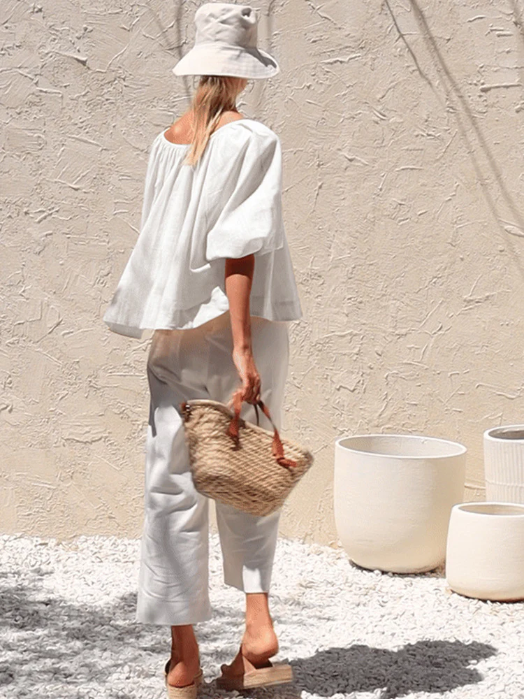 Basic Cotton Short-sleeved Sheer Chiffon Casual Top - Image 4