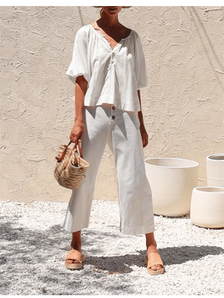 Basic Cotton Short-sleeved Sheer Chiffon Casual Top - Image 5