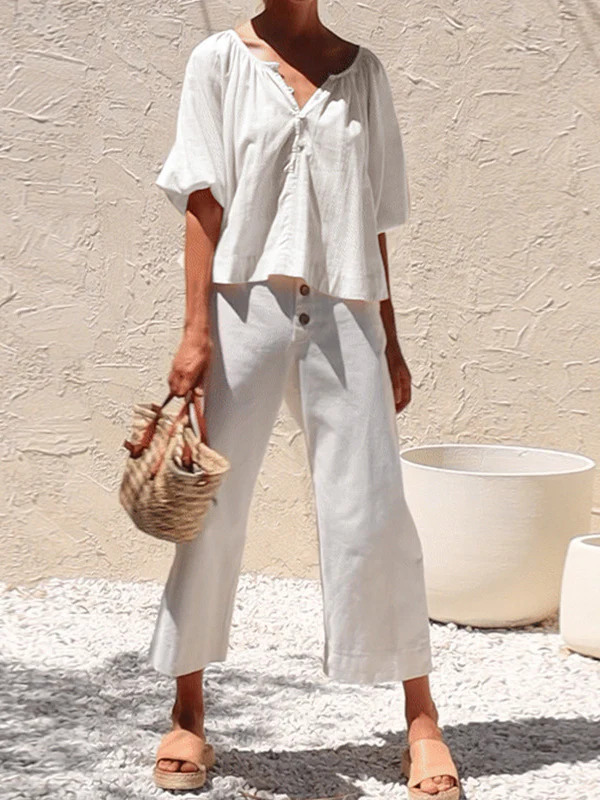 Basic Cotton Short-sleeved Sheer Chiffon Casual Top - Image 6