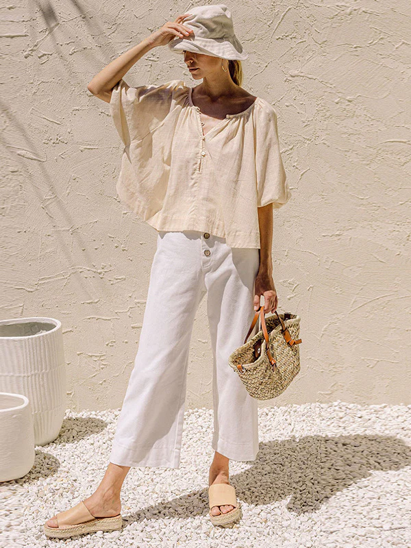 Basic Cotton Short-sleeved Sheer Chiffon Casual Top - Image 7