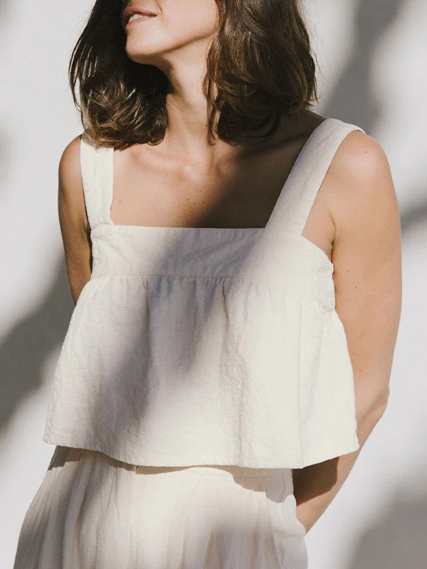 Plain Cotton And Linen Backless Tank Top - Image 10