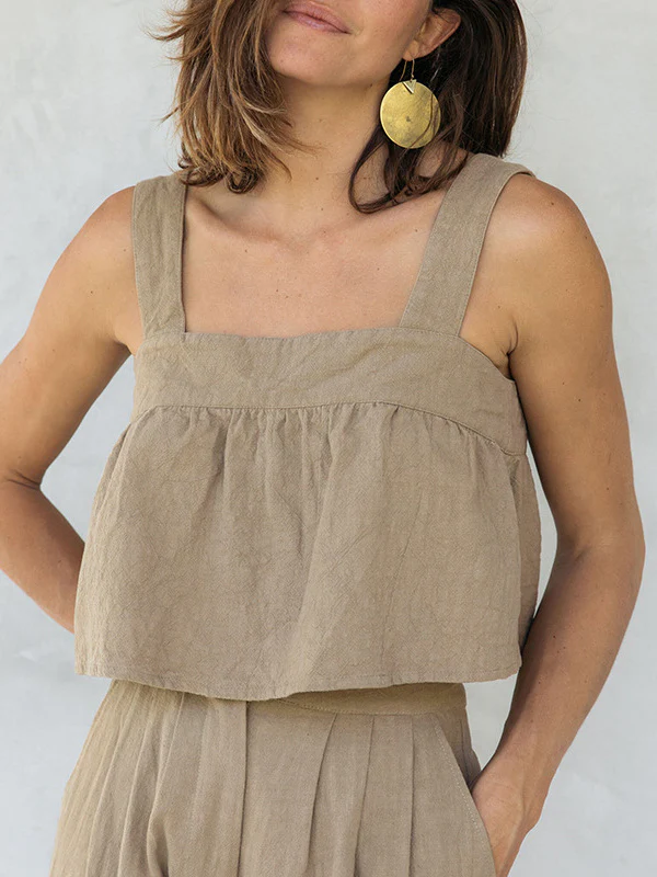 Plain Cotton And Linen Backless Tank Top - Image 11