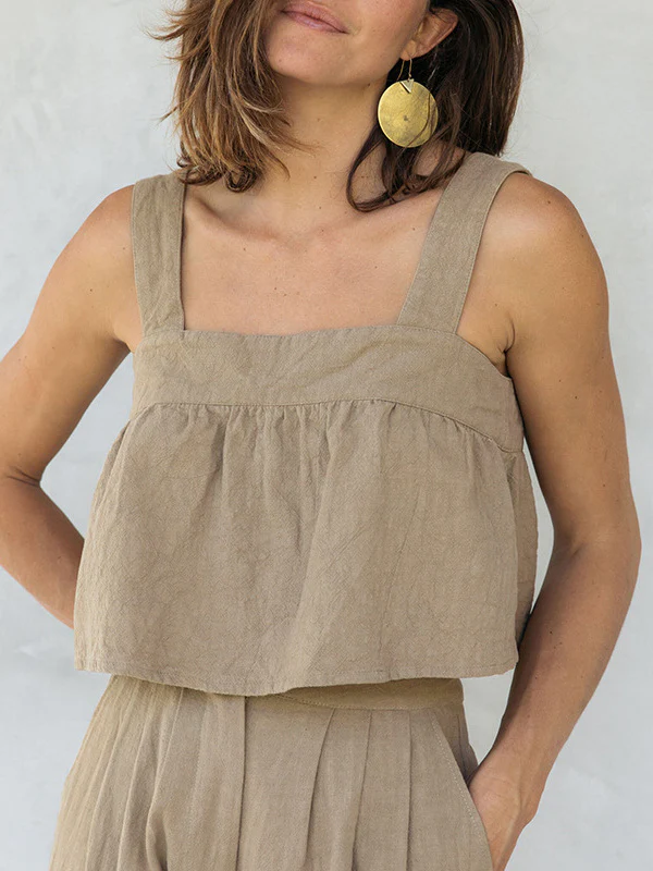 Plain Cotton And Linen Backless Tank Top - Image 13