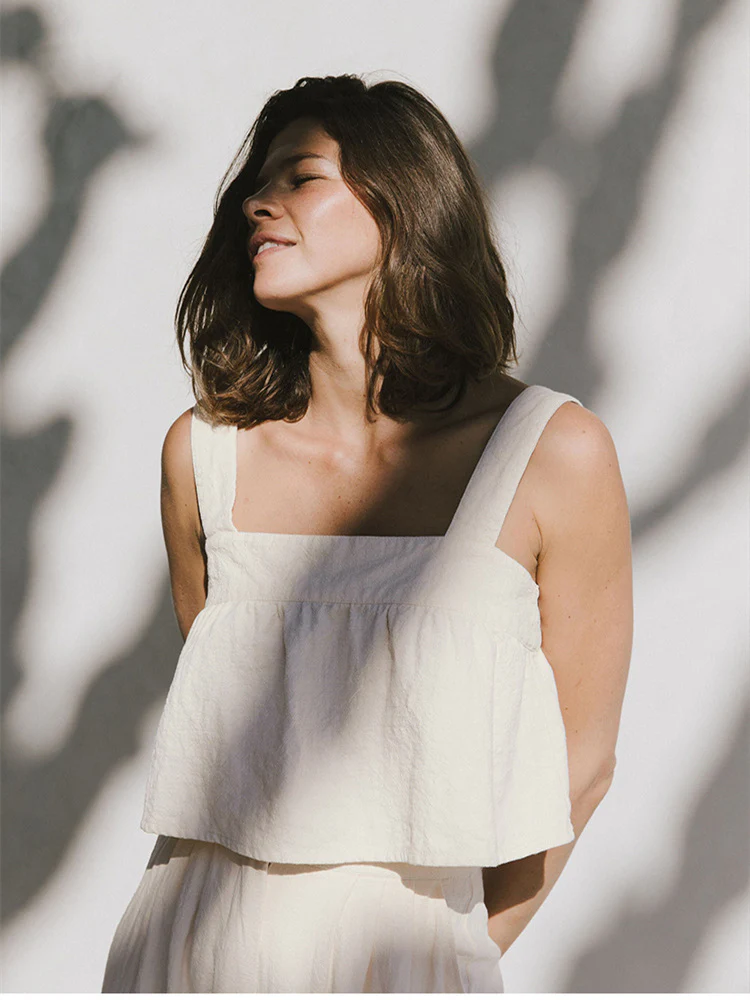 Plain Cotton And Linen Backless Tank Top - Image 14