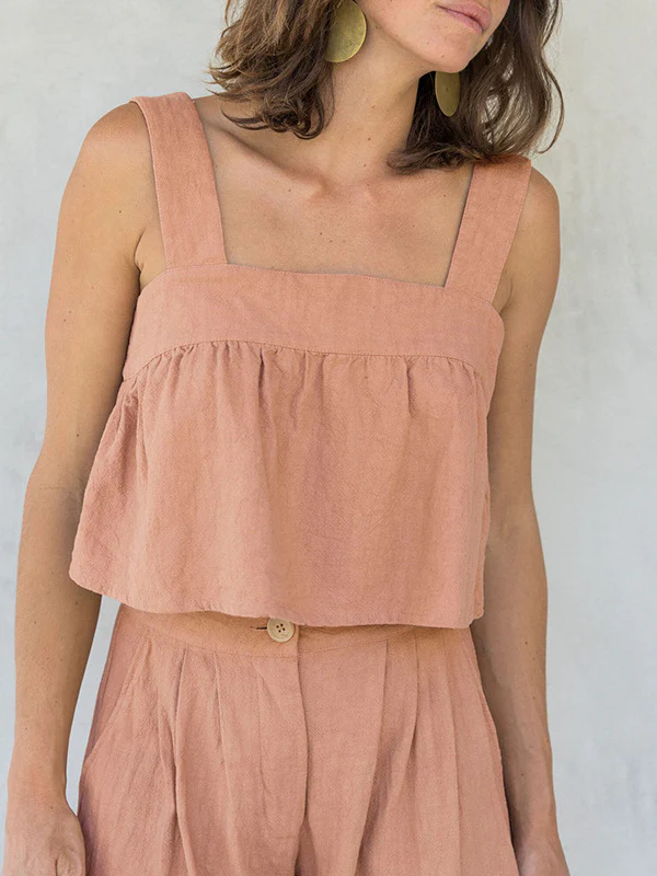 Plain Cotton And Linen Backless Tank Top - Image 15