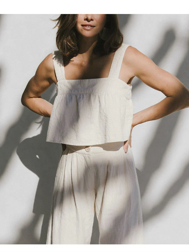 Plain Cotton And Linen Backless Tank Top - Image 2