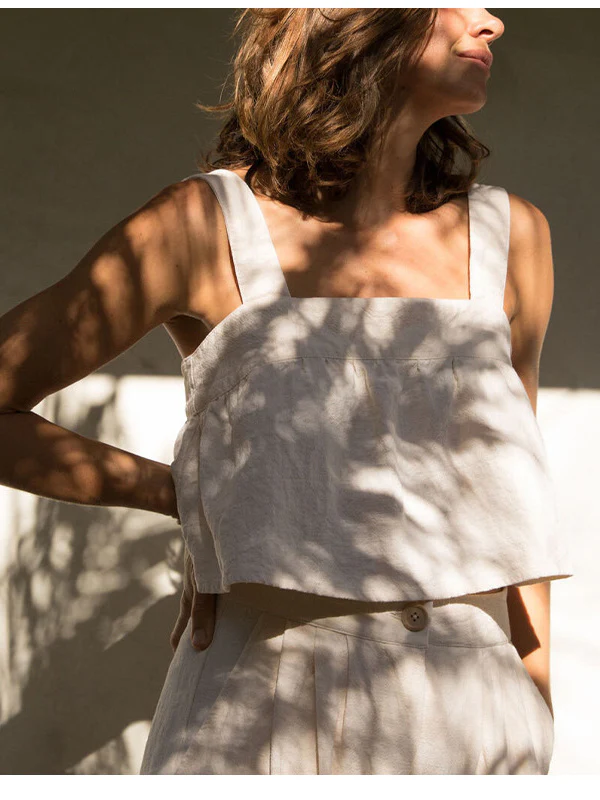 Plain Cotton And Linen Backless Tank Top - Image 3