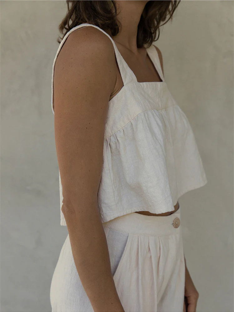 Plain Cotton And Linen Backless Tank Top - Image 8