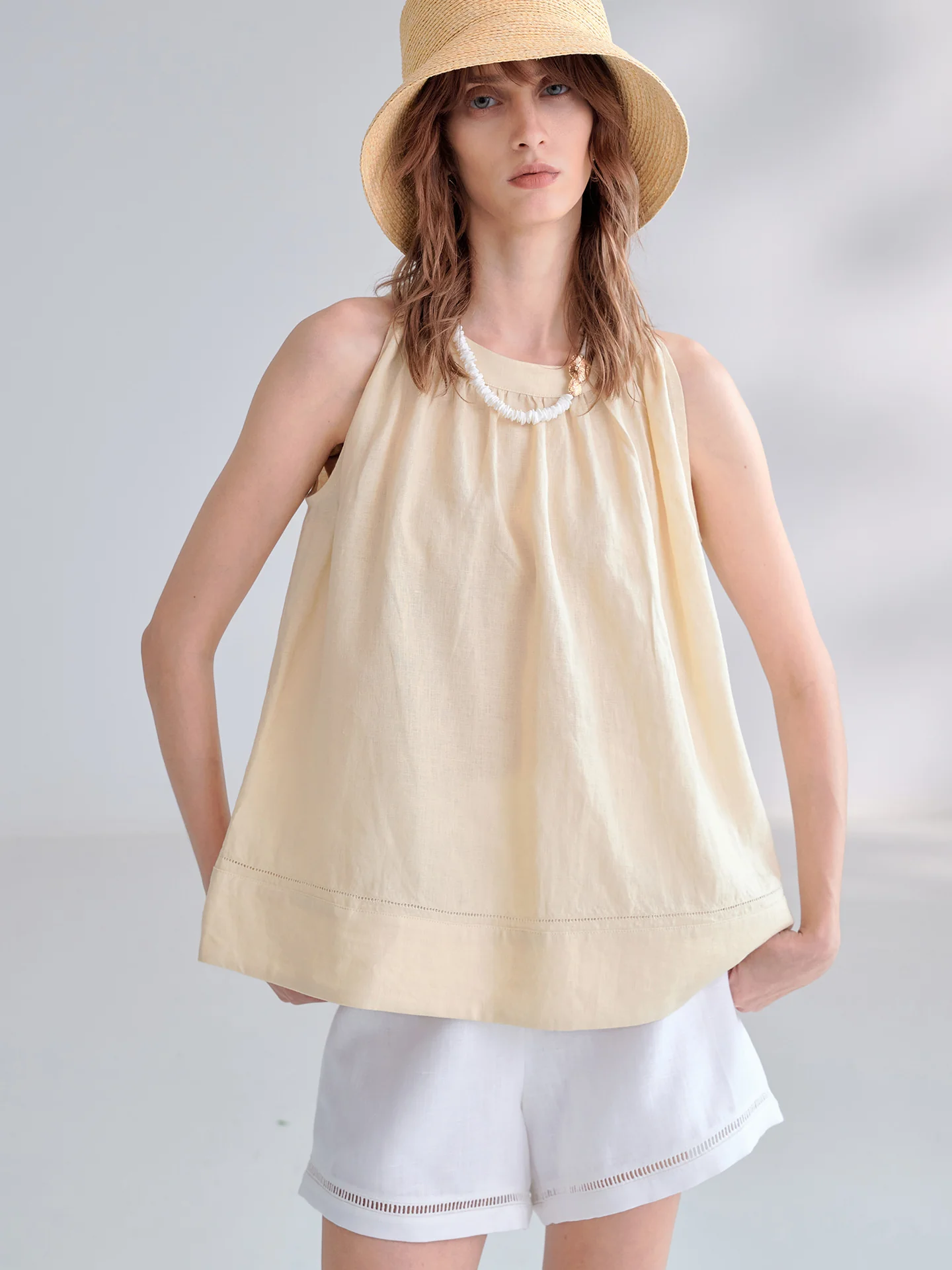 Textured Linen Off-shoulder Slim Fit Non-elastic Camisole - Image 19