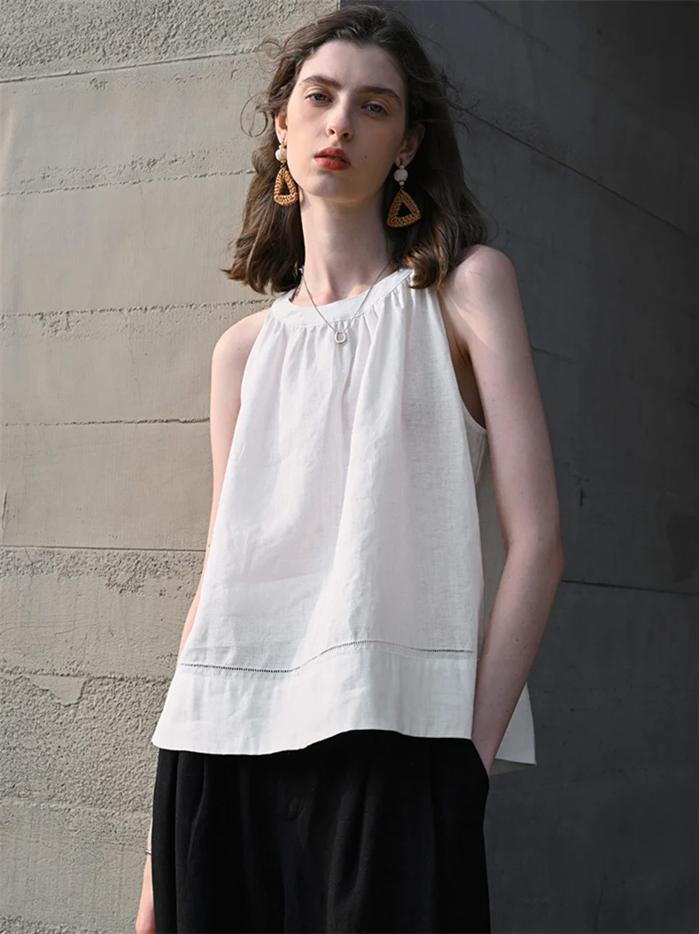 Textured Linen Off-shoulder Slim Fit Non-elastic Camisole - Image 3