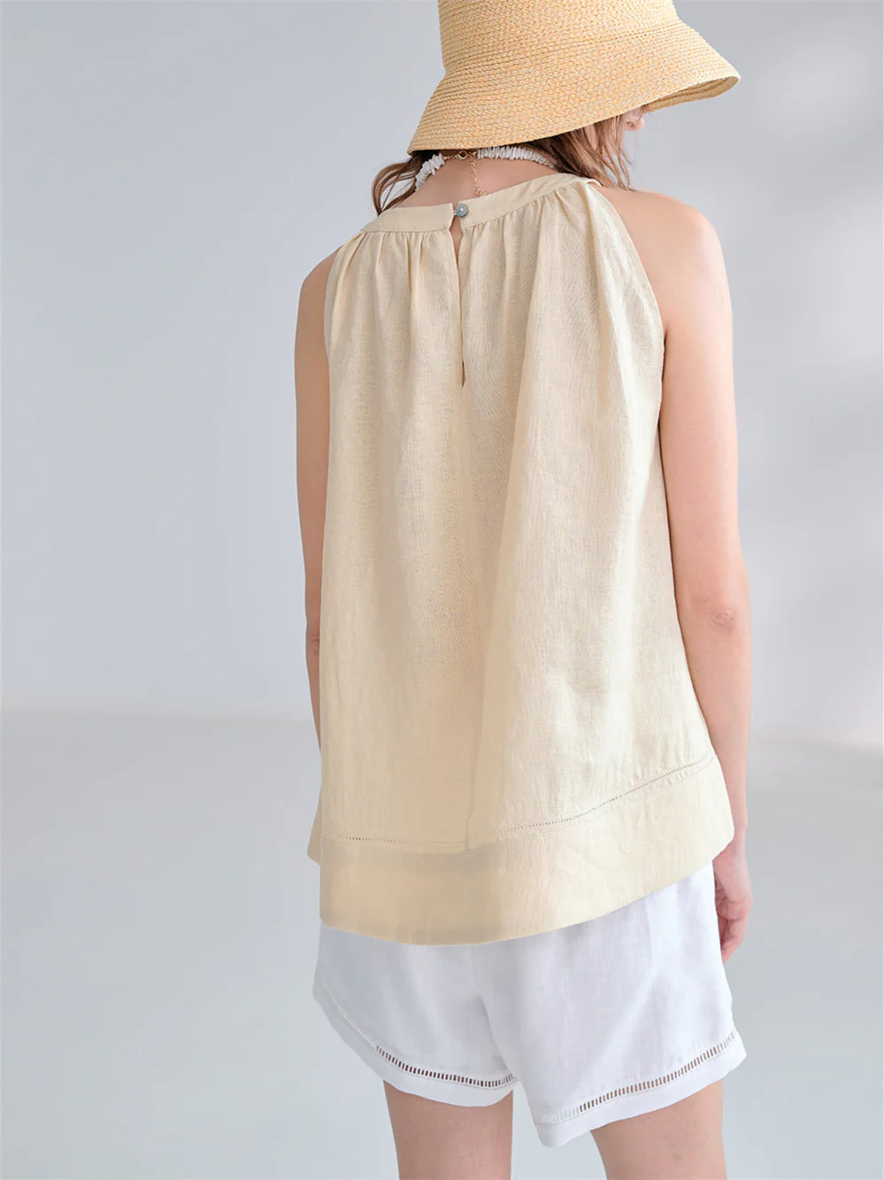 Textured Linen Off-shoulder Slim Fit Non-elastic Camisole - Image 6