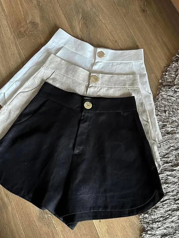 Lightweight Tencel High-waisted Non-stretch Shorts - Image 10