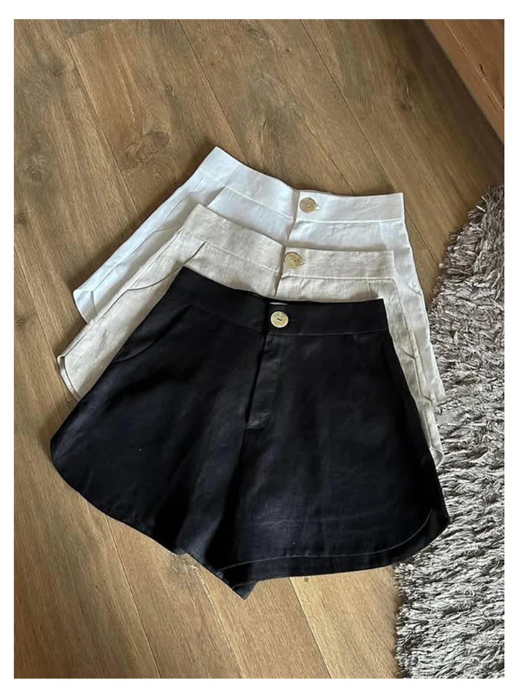 Lightweight Tencel High-waisted Non-stretch Shorts - Image 6