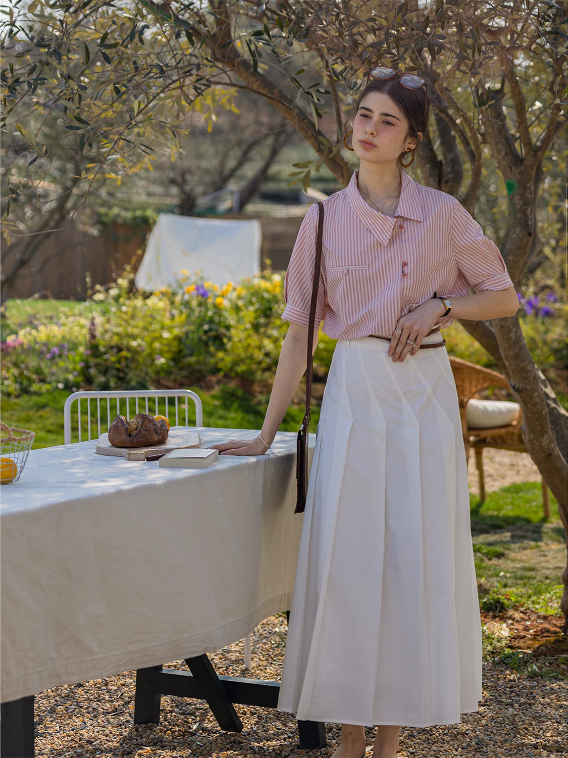 Cool Tencel Striped Collared Chiffon Blouse - Image 3