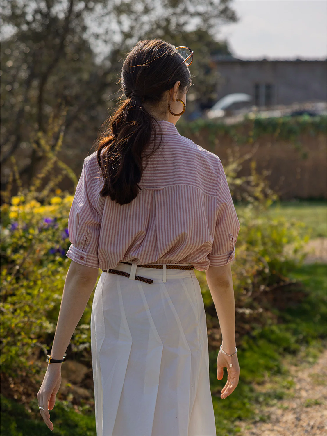 Cool Tencel Striped Collared Chiffon Blouse - Image 5
