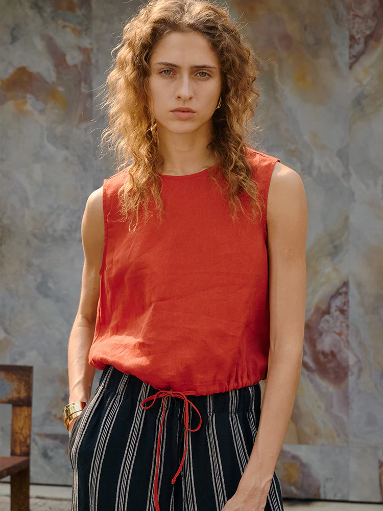 Short Linen Cropped Tank Top - Image 2