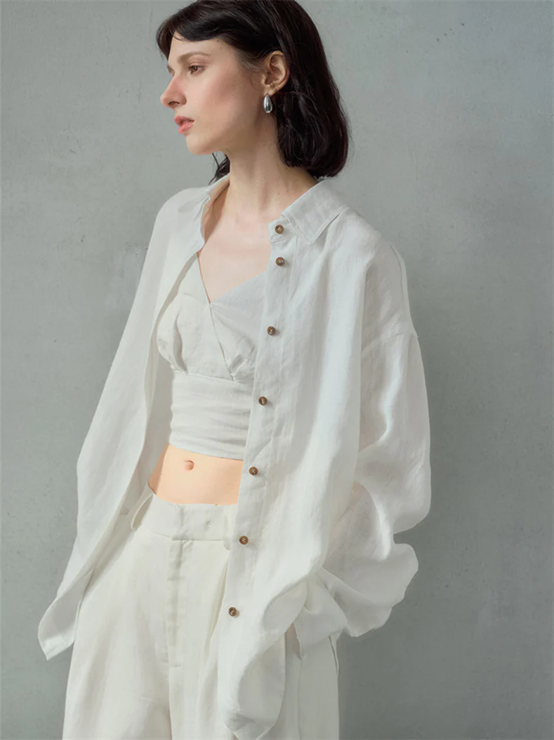 Solid Color Linen Off-shoulder Vacation Style Vest - Image 10
