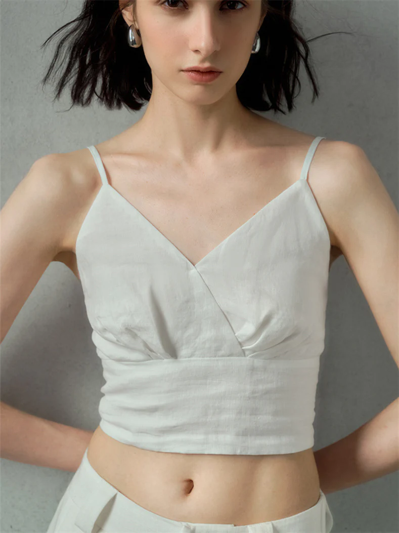 Solid Color Linen Off-shoulder Vacation Style Vest - Image 2