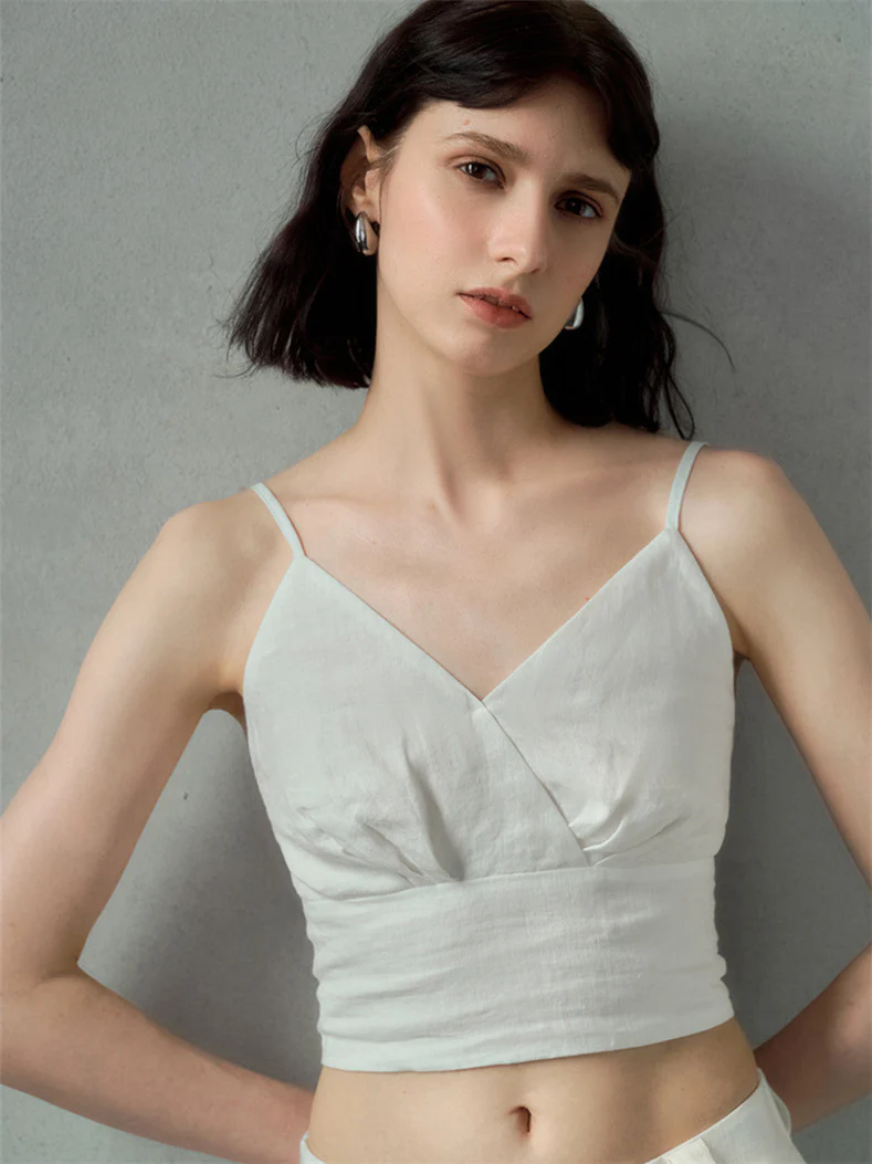 Solid Color Linen Off-shoulder Vacation Style Vest - Image 3