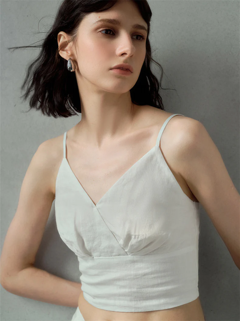 Solid Color Linen Off-shoulder Vacation Style Vest - Image 4
