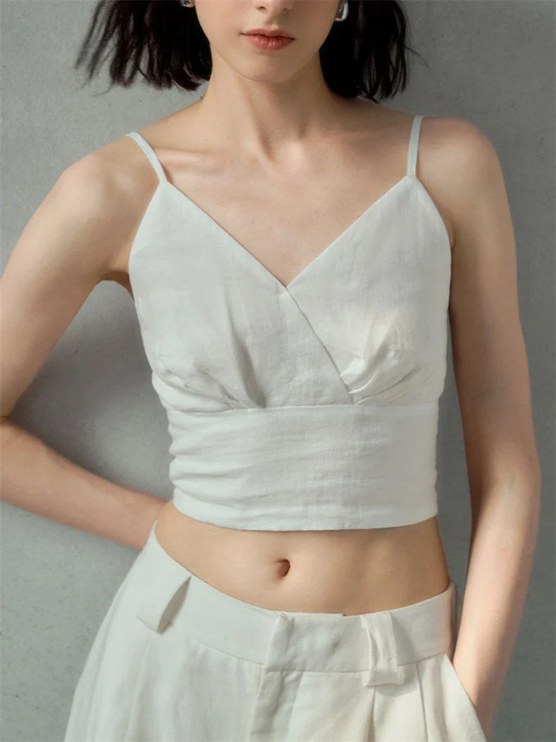 Solid Color Linen Off-shoulder Vacation Style Vest - Image 5