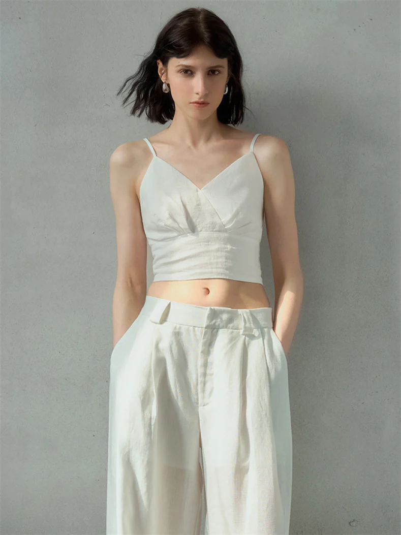 Solid Color Linen Off-shoulder Vacation Style Vest - Image 6