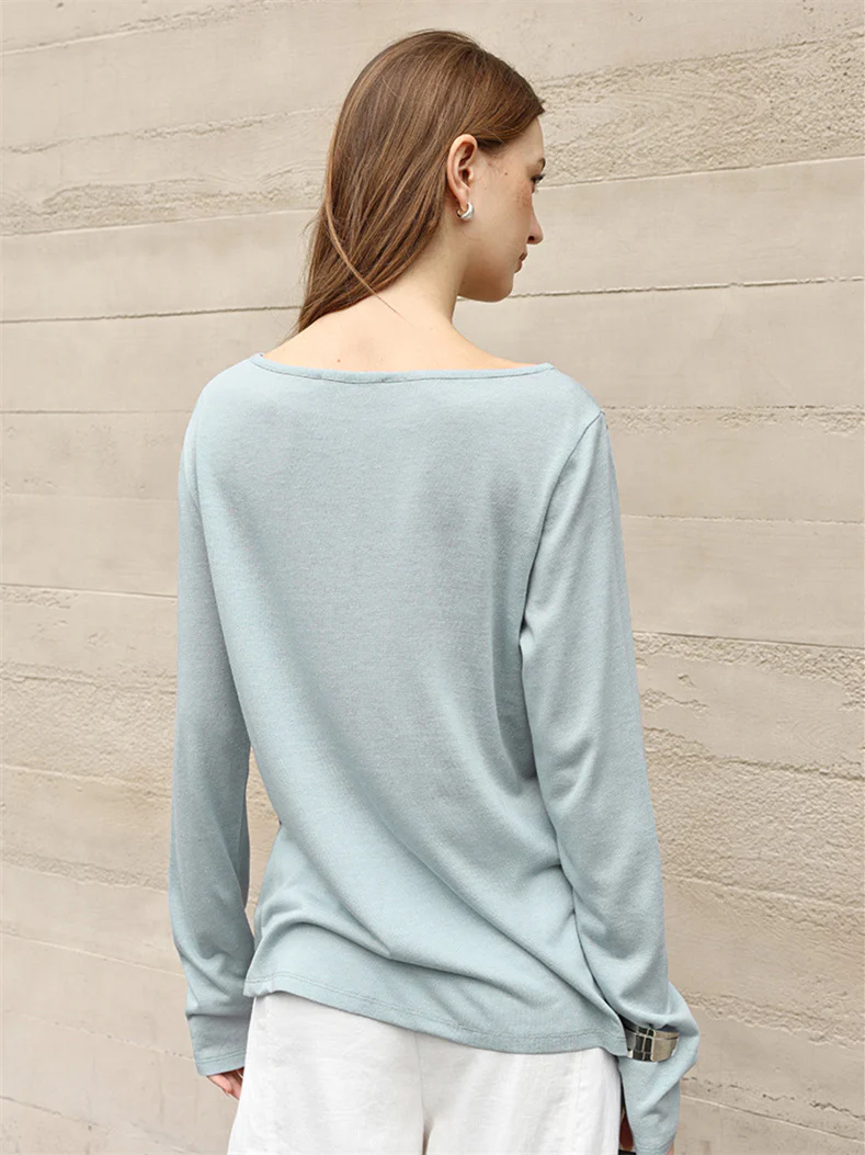 Linen Solid Color Long-sleeved Split Mesh See-through Top - Image 14