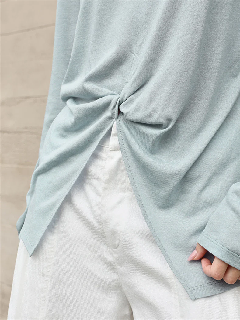 Linen Solid Color Long-sleeved Split Mesh See-through Top - Image 16