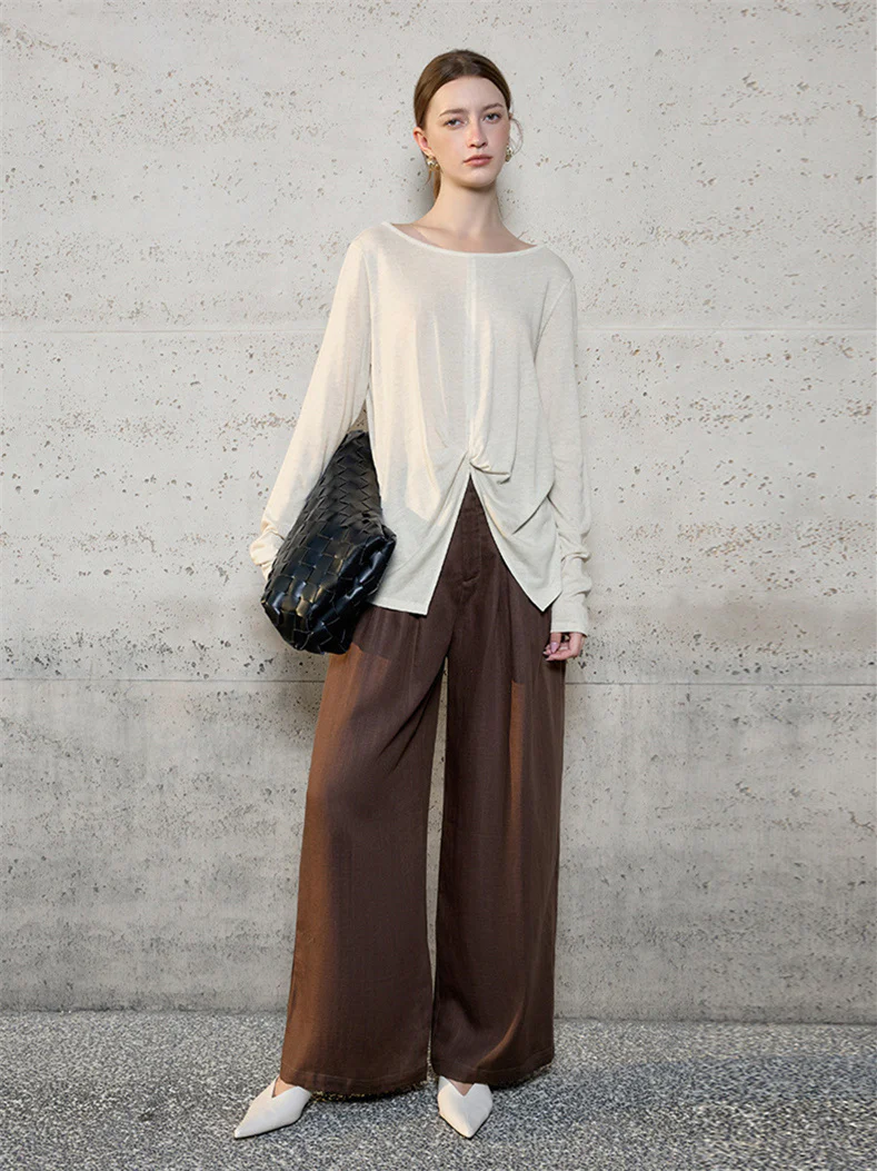 Linen Solid Color Long-sleeved Split Mesh See-through Top - Image 9