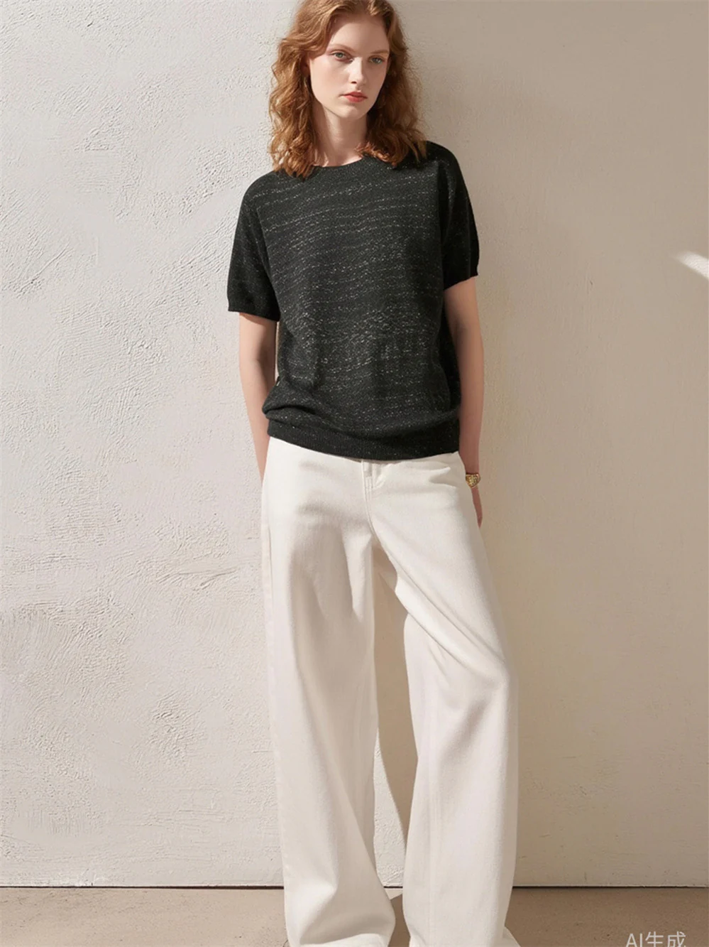Simple Solid Color Three-quarter Sleeve Loose Blend Fabric T T-shirt - Image 4