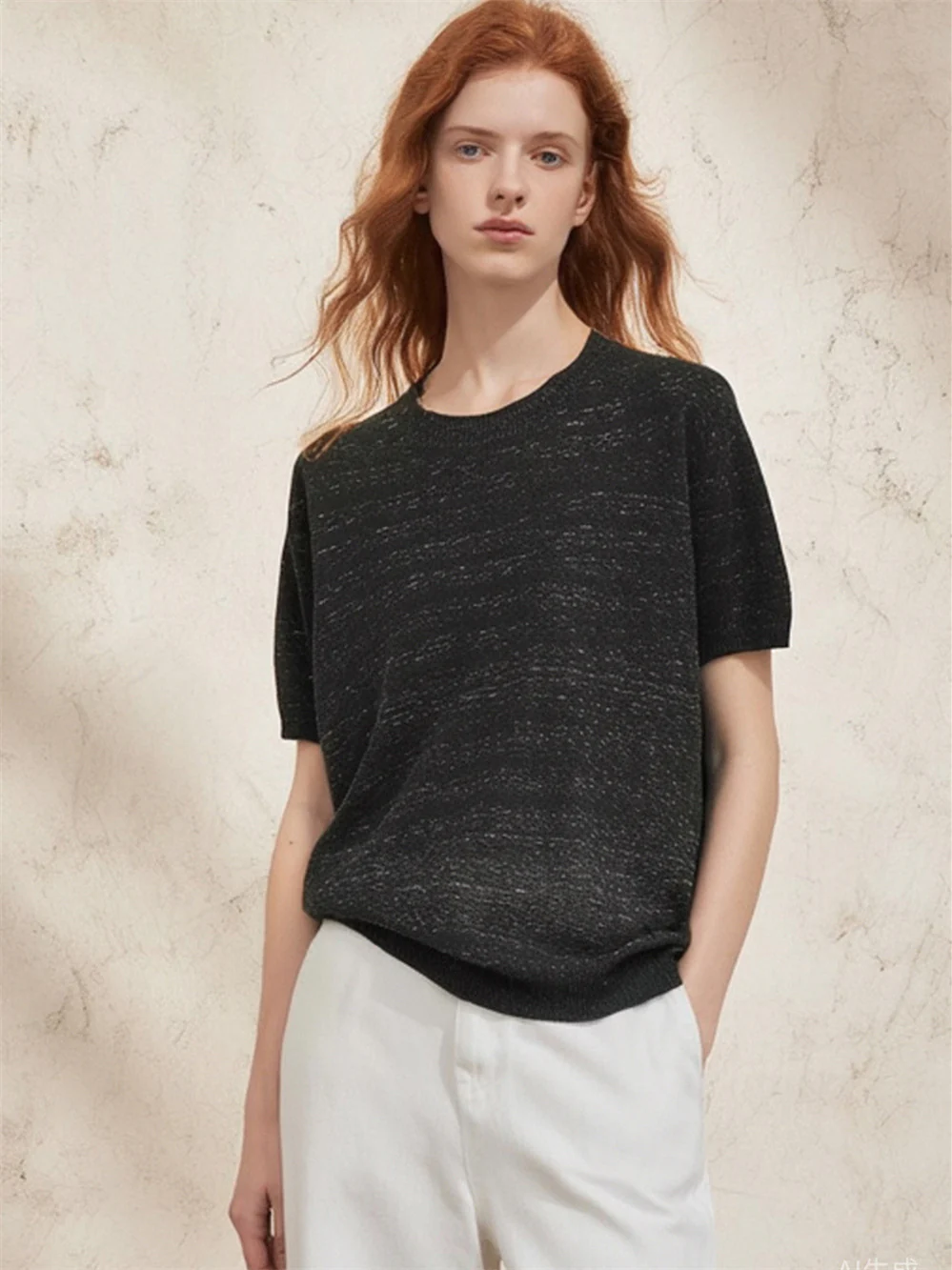 Simple Solid Color Three-quarter Sleeve Loose Blend Fabric T T-shirt - Image 5