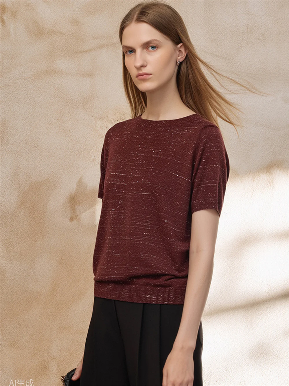 Simple Solid Color Three-quarter Sleeve Loose Blend Fabric T T-shirt - Image 6