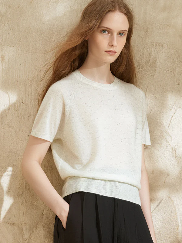 Simple Solid Color Three-quarter Sleeve Loose Blend Fabric T T-shirt - Image 9