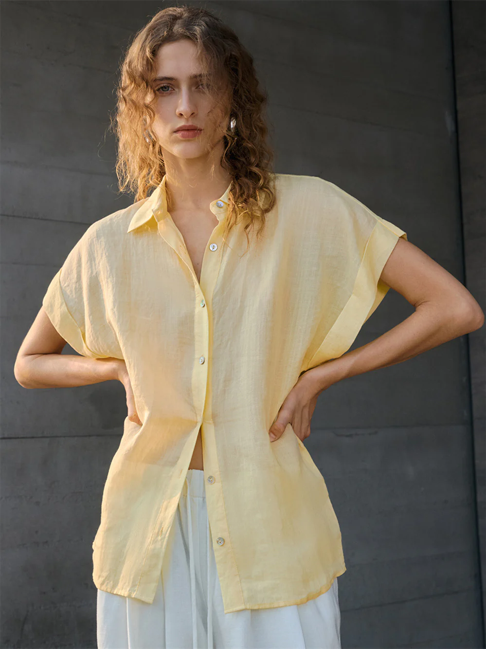 Breathable Ramie Basic Solid Color Short-sleeved Shirt - Image 10