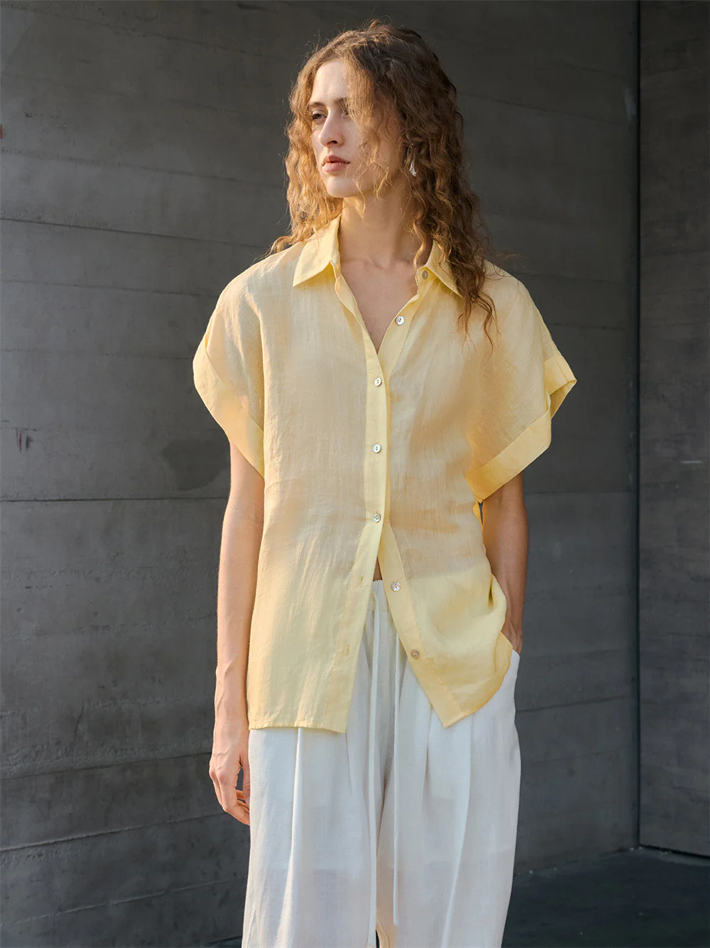 Breathable Ramie Basic Solid Color Short-sleeved Shirt - Image 11