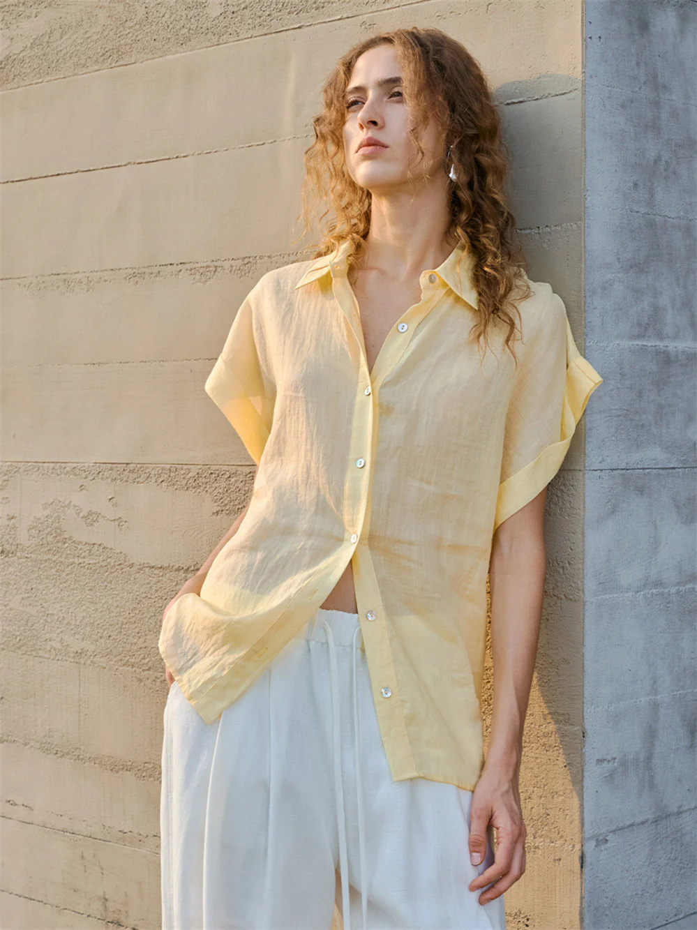 Breathable Ramie Basic Solid Color Short-sleeved Shirt - Image 13