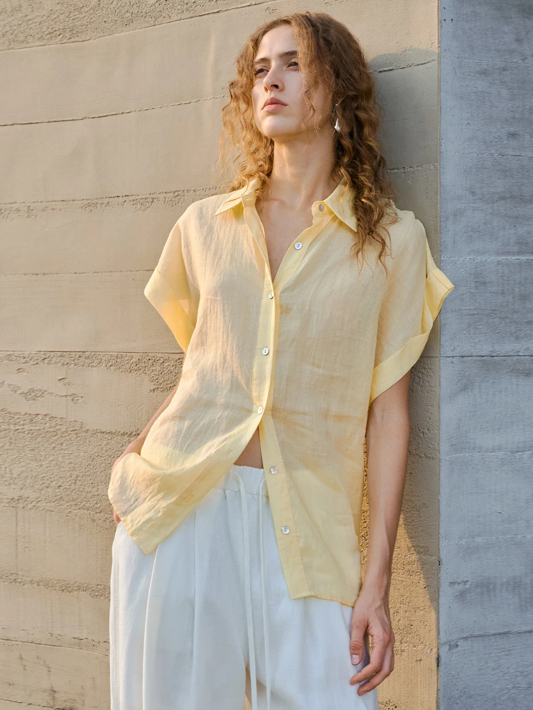 Breathable Ramie Basic Solid Color Short-sleeved Shirt - Image 15
