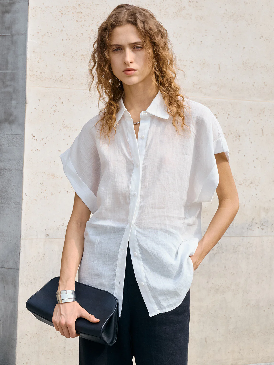 Breathable Ramie Basic Solid Color Short-sleeved Shirt - Image 16