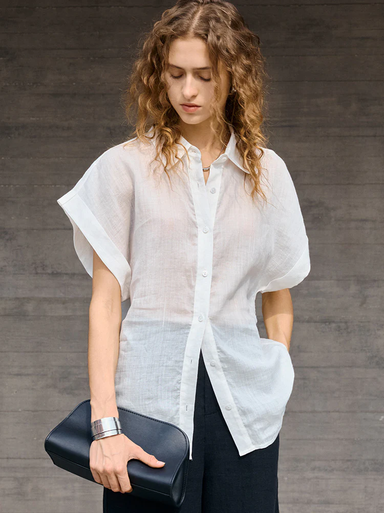 Breathable Ramie Basic Solid Color Short-sleeved Shirt - Image 17