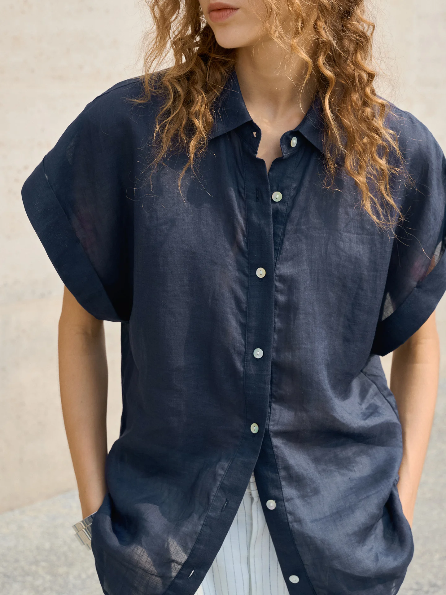 Breathable Ramie Basic Solid Color Short-sleeved Shirt - Image 20
