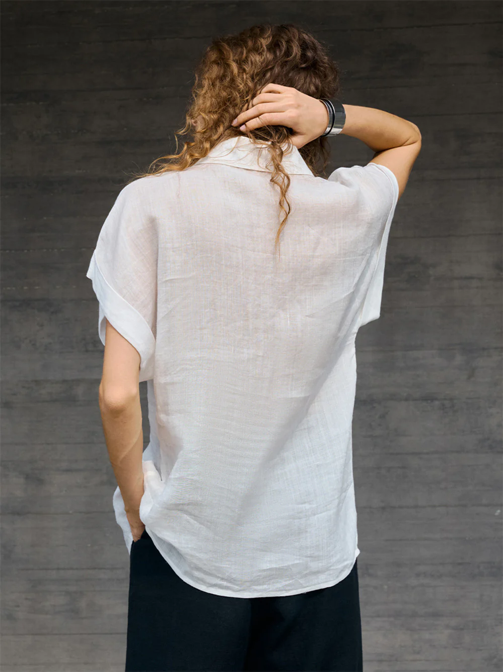 Breathable Ramie Basic Solid Color Short-sleeved Shirt - Image 3