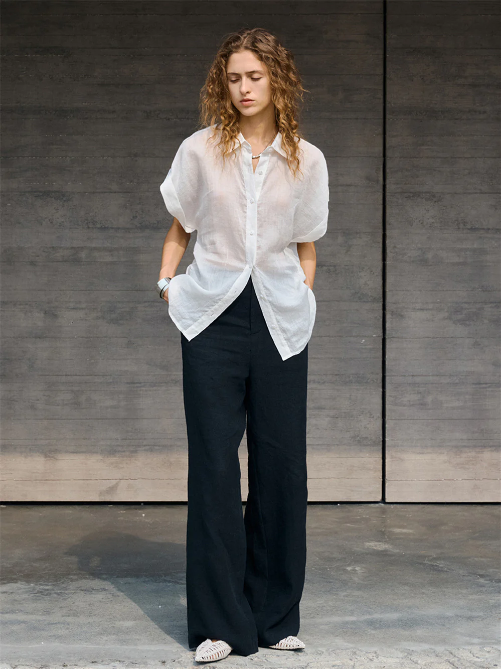 Breathable Ramie Basic Solid Color Short-sleeved Shirt - Image 4