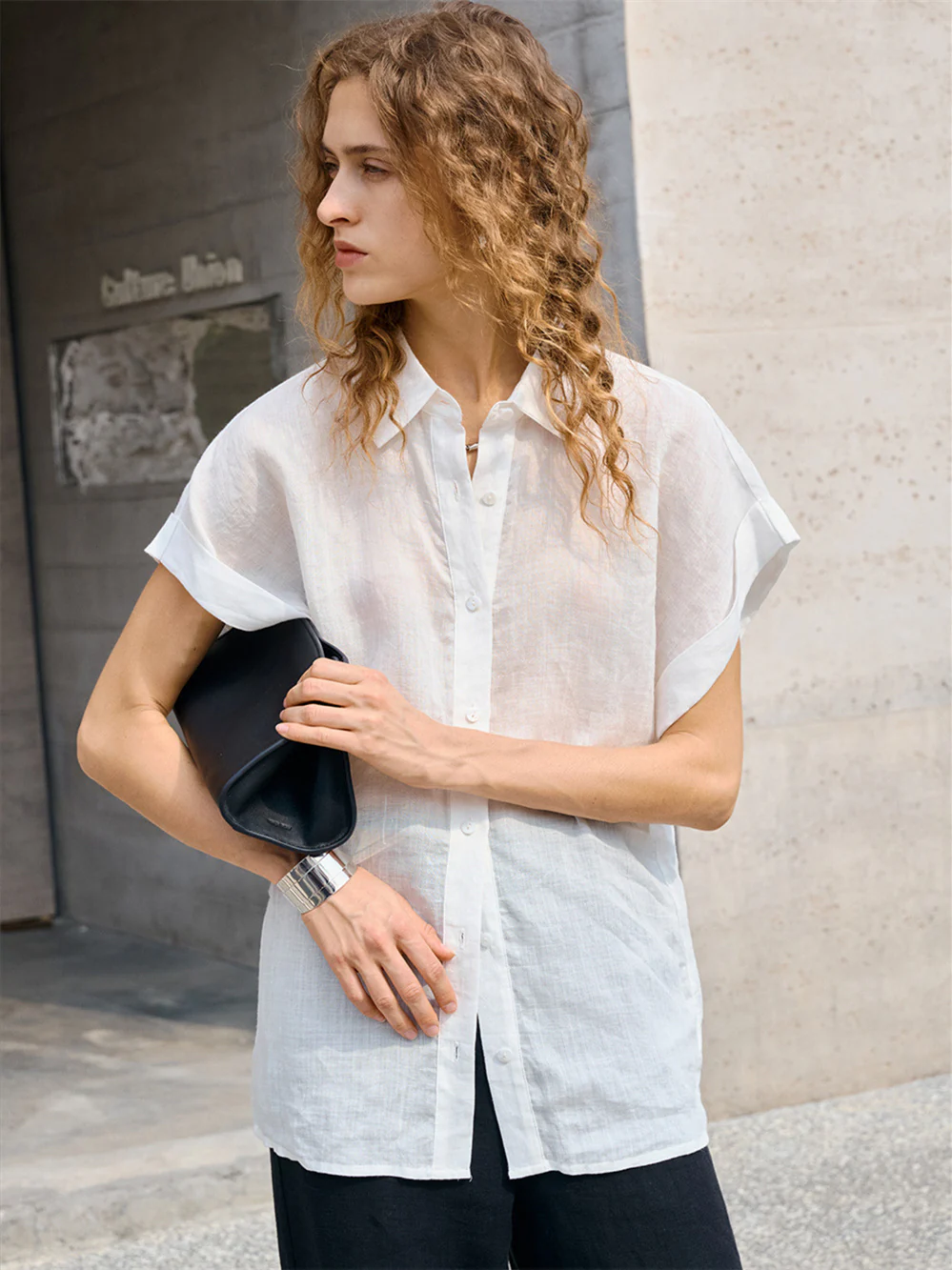 Breathable Ramie Basic Solid Color Short-sleeved Shirt - Image 6