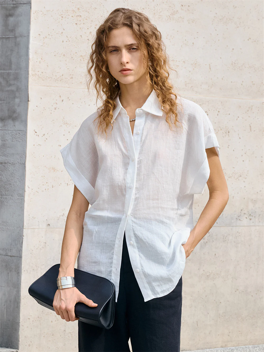 Breathable Ramie Basic Solid Color Short-sleeved Shirt - Image 7