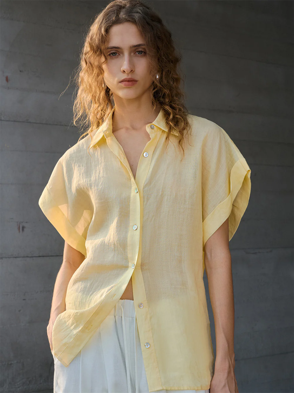 Breathable Ramie Basic Solid Color Short-sleeved Shirt - Image 8