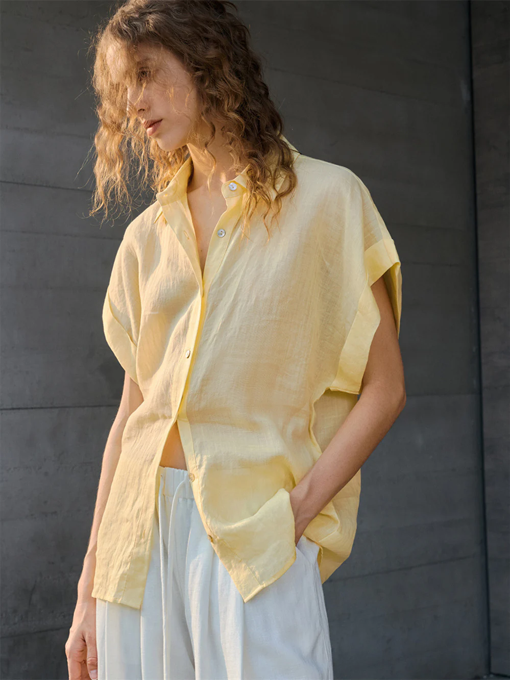 Breathable Ramie Basic Solid Color Short-sleeved Shirt - Image 9