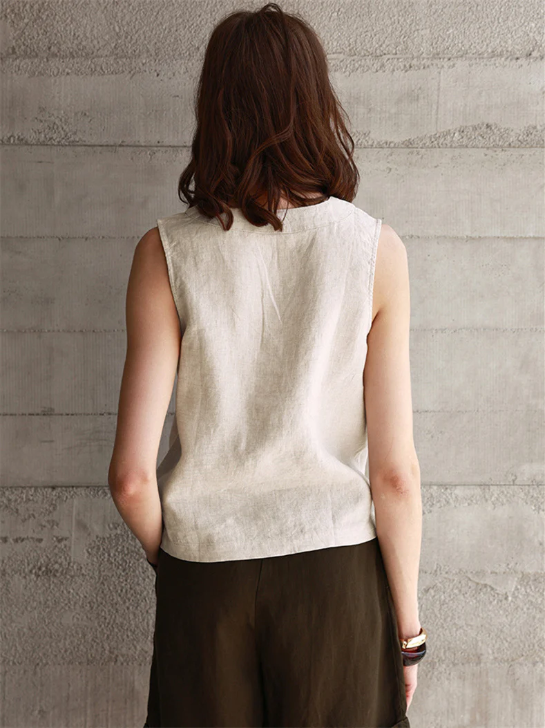 Solid Color Textured Linen Inner Vest - Image 10