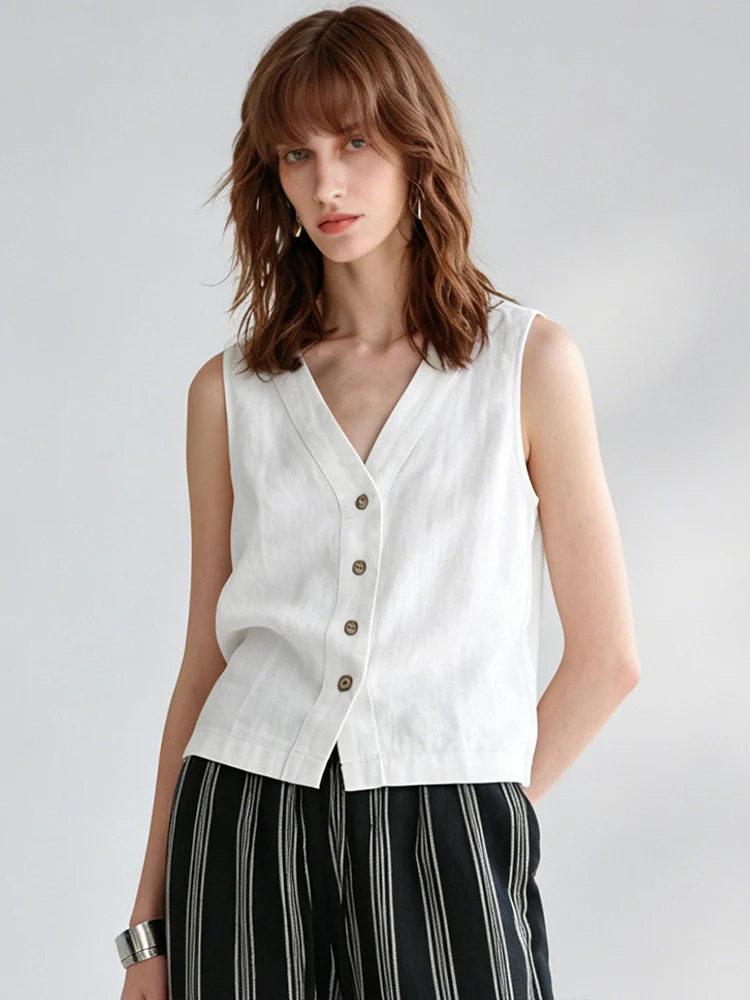 Solid Color Textured Linen Inner Vest - Image 16