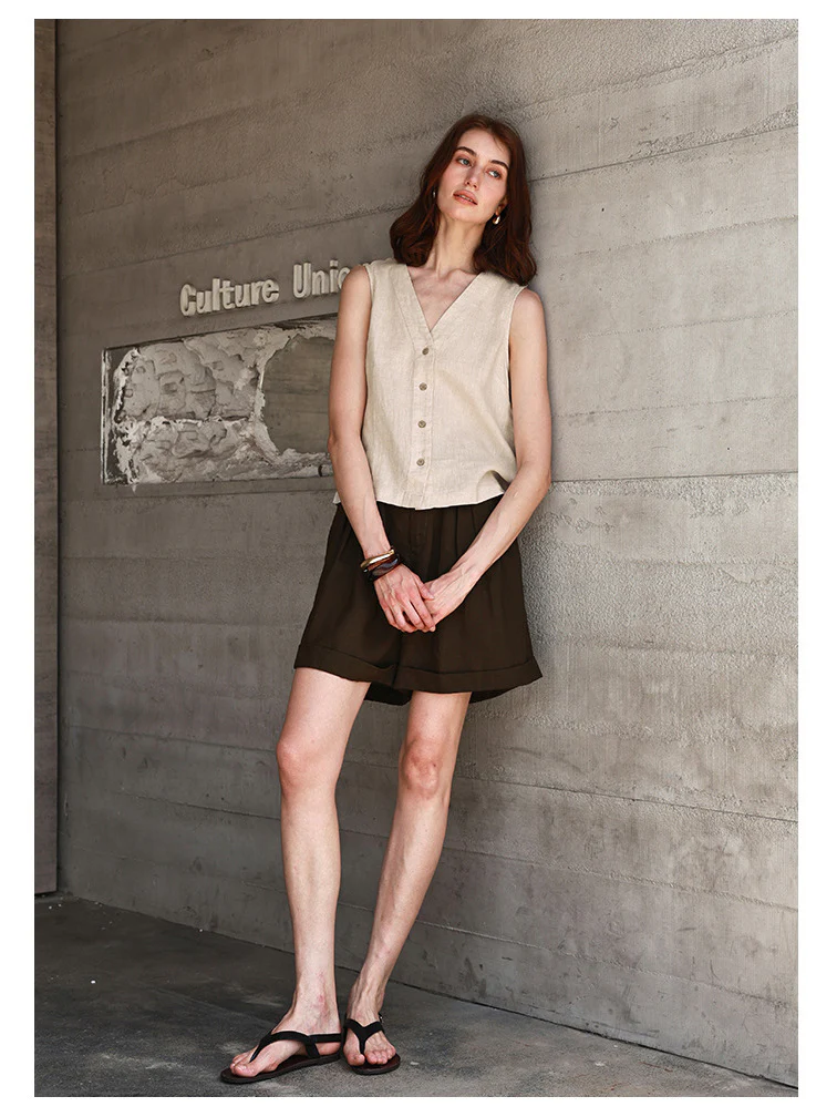 Solid Color Textured Linen Inner Vest - Image 6