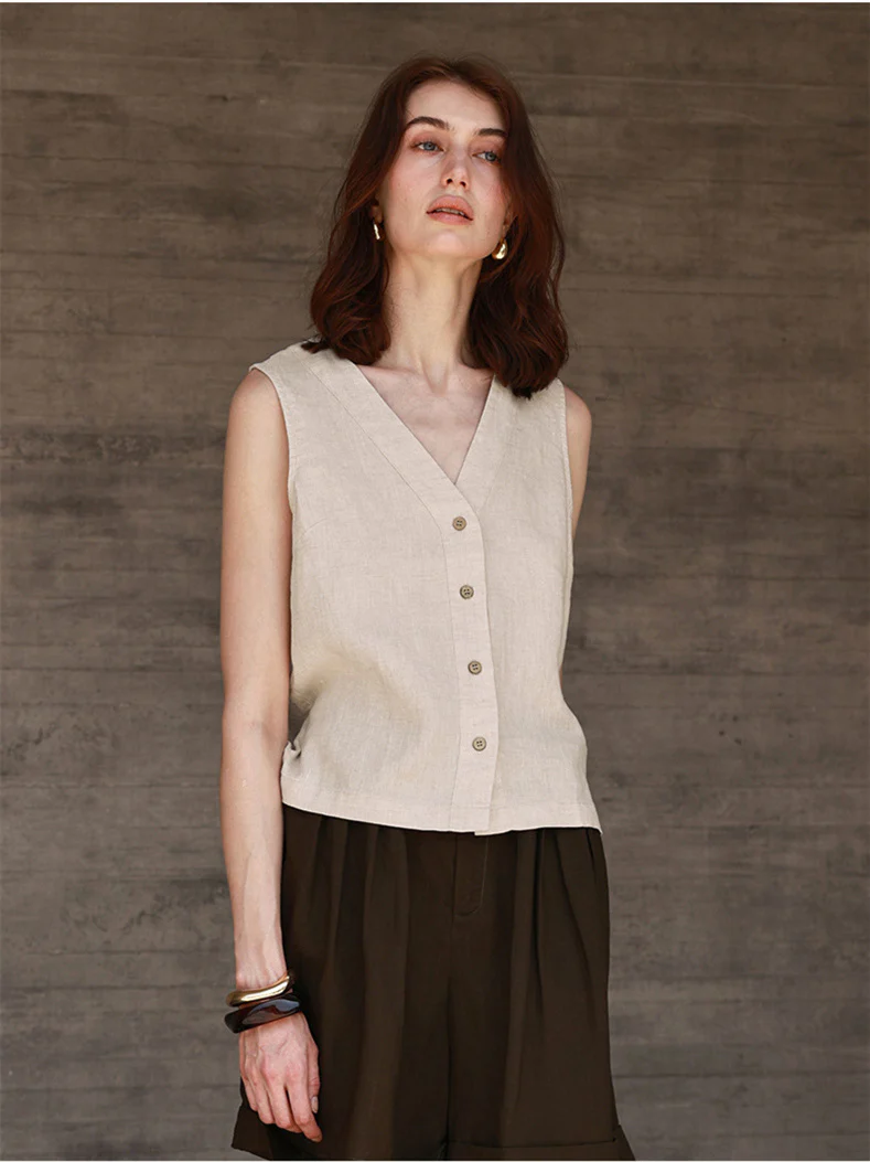 Solid Color Textured Linen Inner Vest - Image 8